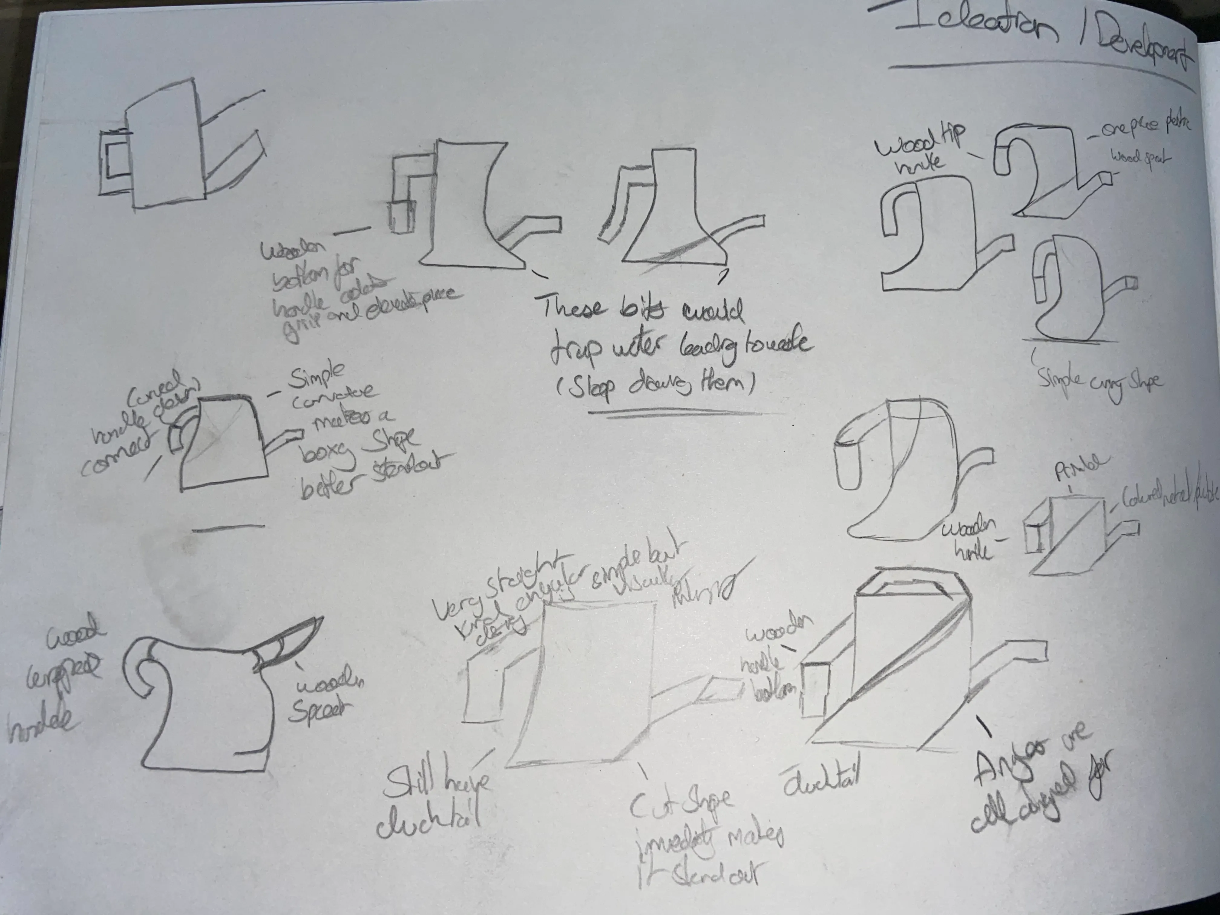 Origin Plastics — sketch page, lamp form ideation after pivot