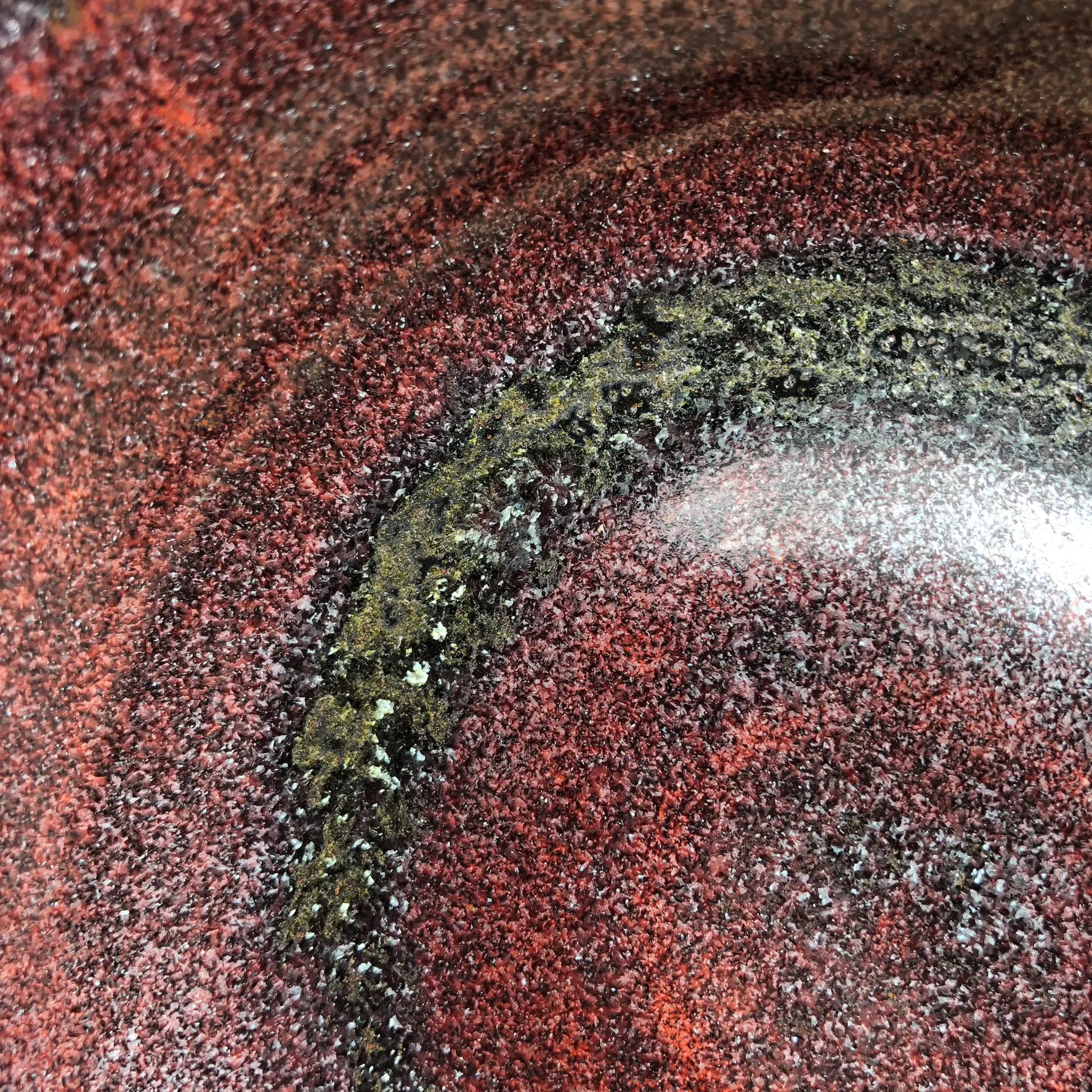 Glazed stoneware bowl close up with spangles