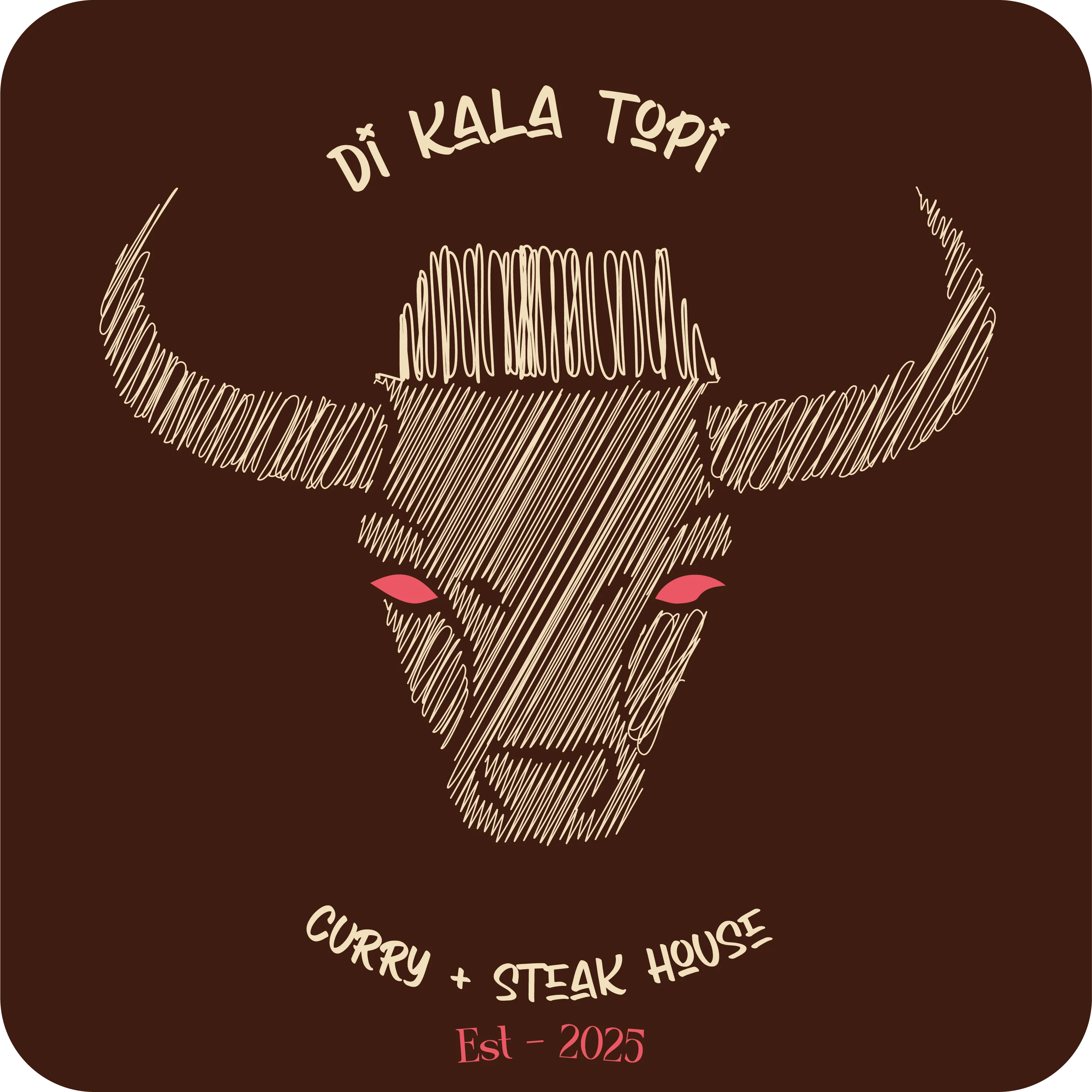 Di Kala Topi — Curry + Steak House primary logo, water buffalo wearing a kala topi