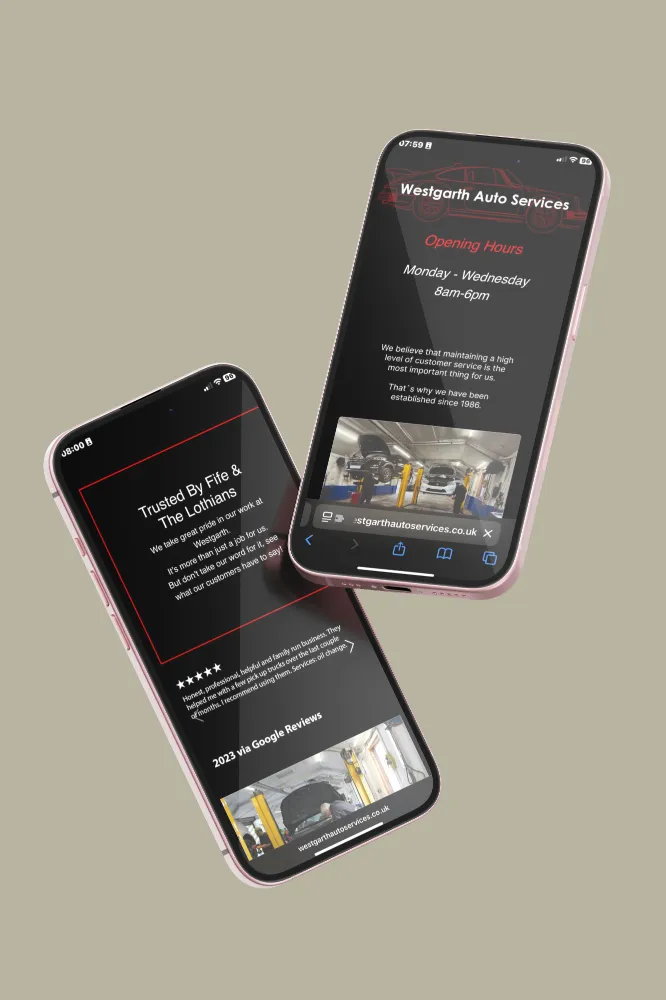 Westgarth Auto mobile screenshots — landing page with service and trust signals